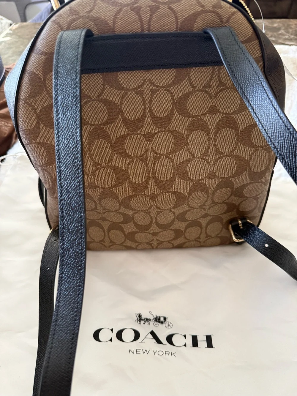 Coach Monogram Mini Backpack in Brown and Black with Cream Accent